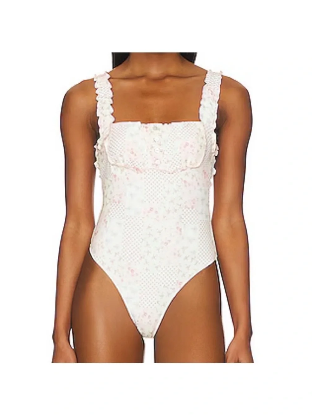 Frankie’s Bikinis x Sydney Sweeney 509 one piece swimsuit pastel patchwork NWT